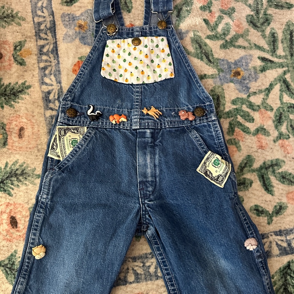 Vintage Handmade Kids Denim Overalls with Fun Patches
